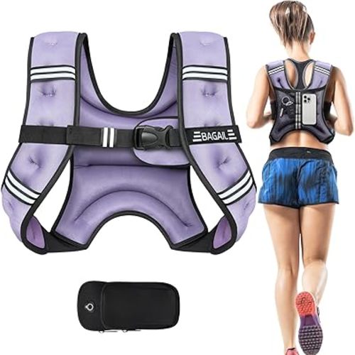 BAGAIL Weighted Vest, 5lb/8lb/10lb/12lb/15lb/20lb/25lb/30lb Weight Vest for Walking & Weight Loss, Reflective Rucking Vest with Phone Pouch for Women & Men, Home Gym & Outdoor Training