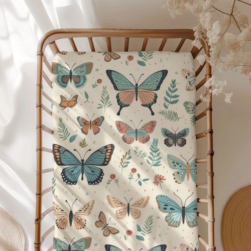 Girl Nursery Bedding Boho Butterfly Crib Sheet