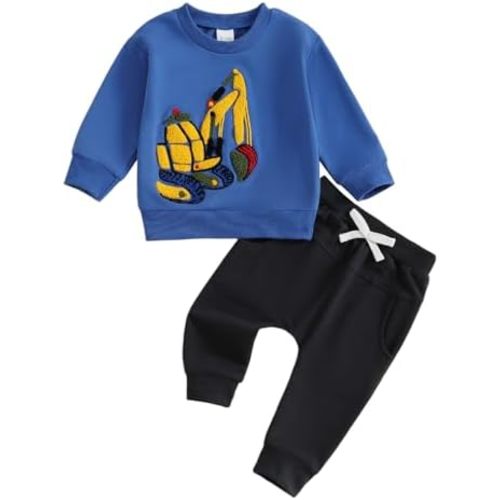 Kupretty Toddler Baby Boy Fall Winter Clothes Embroidery Trucks Sweatshirt Pullovers Pants Outfit Set 12 18 24 Months 2T 3T