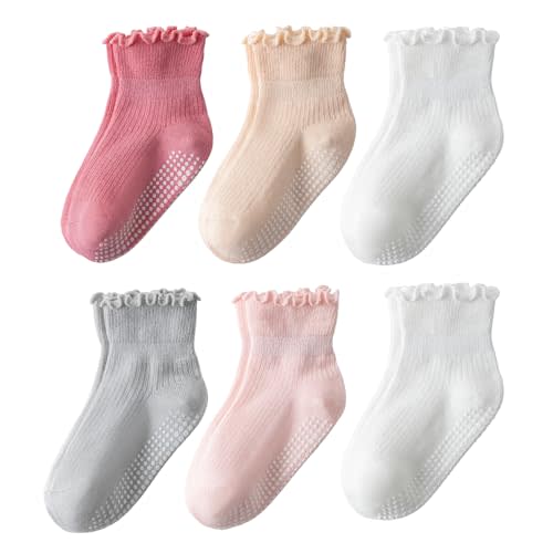 DarkCom Toddler Baby Socks Ruffle Girls Grip Non Slip Cute Socks for Kids