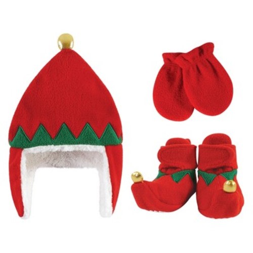 Hudson Baby Trapper Hat, Mitten and Bootie, Red Elf, 0-6 Months
