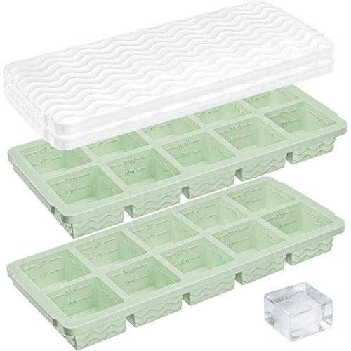 Silicone Freezer Molds for Soup with Lid, 1-Cup & 2-Cup Large Ice Cube Trays Food Storage Containers for Meal Prep, Freeze 500mL/250mL/125mL Portions – 2 Pack