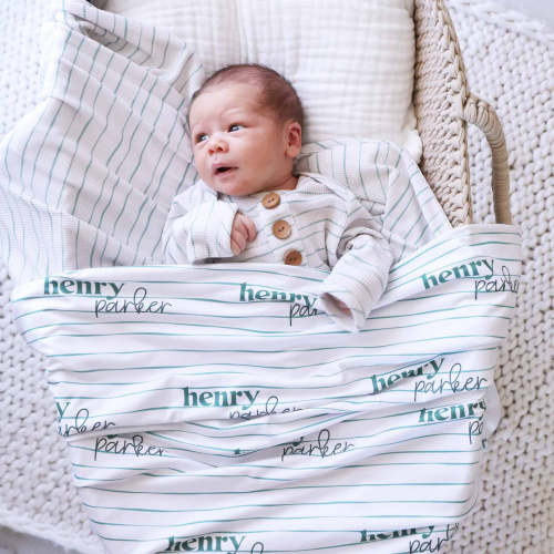 Sage's Stripes Personalized Swaddle Blanket