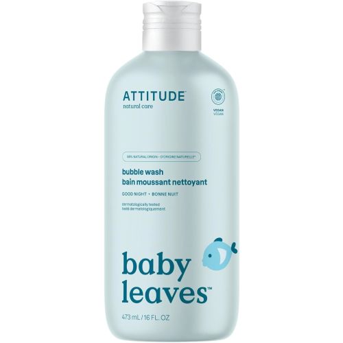 ATTITUDE Bubble Body Wash for Baby, EWG Verified, Dermatologically Tested, Plant and Mineral-Based, Vegan, Good Night, 16 Fl Oz
