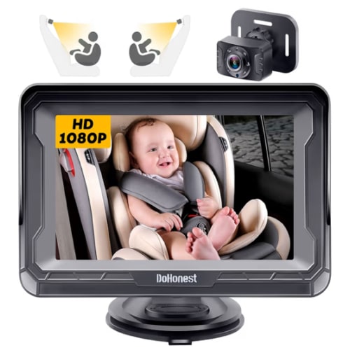 DoHonest Baby Car Camera HD 1080P - Rear-Facing Car Baby Monitor with Night Vision, Adjustable View Angle, Easy Setup, Anti-Glare Display, Safety for Kids & Infants