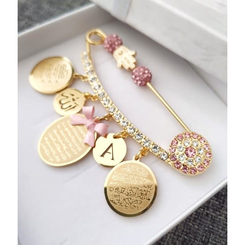 Islamic 3 Surah Ayatul Kursi, Nazar Duasi, Four Qul, Large Custom Stroller Baby Pin, Protection Dua Children, Muslim Blessing Jewelry Gifts