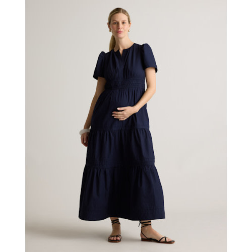 100% Organic Cotton Maternity Tiered Maxi Dress in Navy