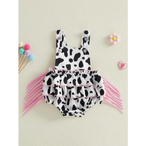 Baby Girl Overalls, Sleeveless Cow Pattern Tassels Romper Summer Bodysuit For Casual Daily | SHEIN USA