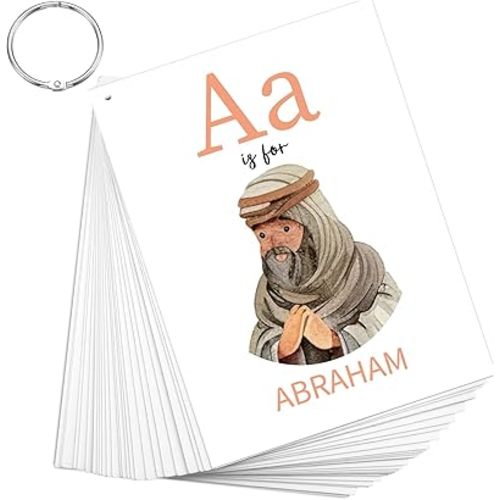 Skyygemm 26 Pcs Bible ABC Flash Cards Christian Bible Verse Alphabet Cards KJV Version Religious Scripture Memory with Stainless Steel Ring for Preschool Sunday School Toys Basket Suffers