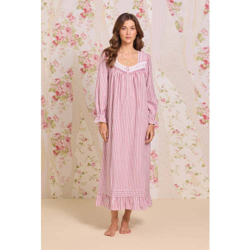 Hearth Stripe Cotton Flannel Long Sleeve Ballet Nightgown