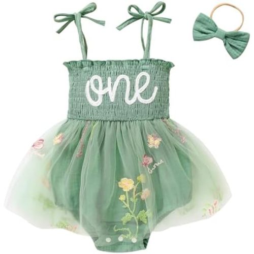 Baby Girl 1st Birthday Clothes One Year Old Tulle Romper Sleeveless Bodysuit Cake Smash Outfits