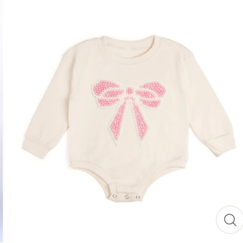 Pearl Bow Patch Long Sleeve Romper - Natural