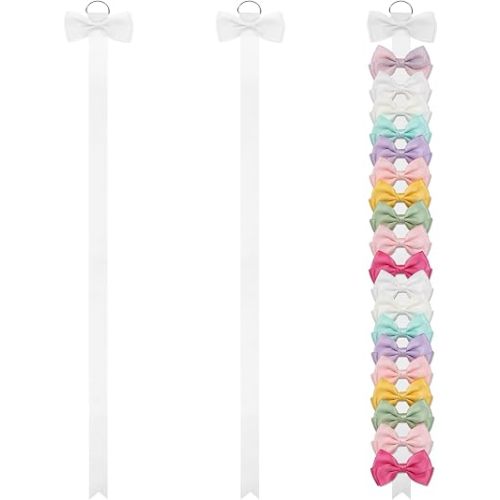 3 PCS Bow Holder for Girls Hair Bows, 40 in Long White Ribbon Hair Bow Organizer Storage for Women Girls