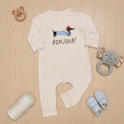 Bonjour Dachshund Baby Bodysuit, Cute French Dachshund Newborn Outfit, Sausage Dog Graphic, Dog Lover Gift, Baby Shower