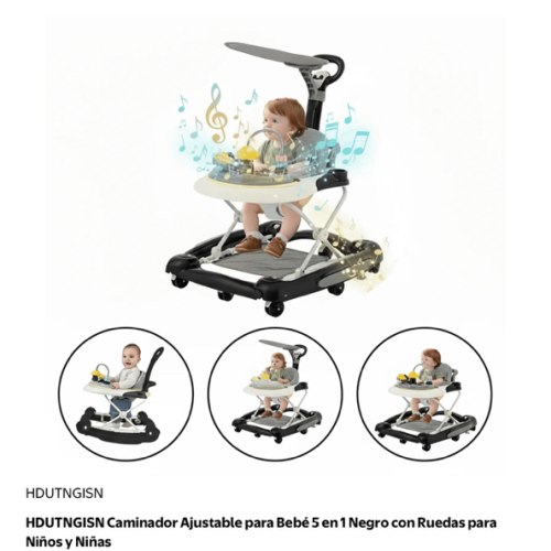 HDUTNGISN Caminador Ajustable para Bebé 5 en 1 Negro con Ruedas para Niños y Niñas