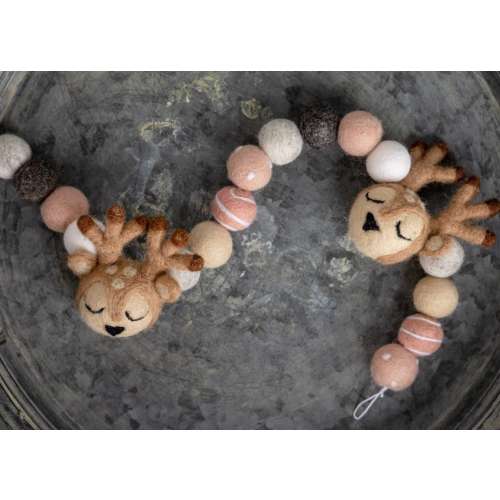 Pink Woodland Garland: Felt Deer & Wool Pom Nursery Decor