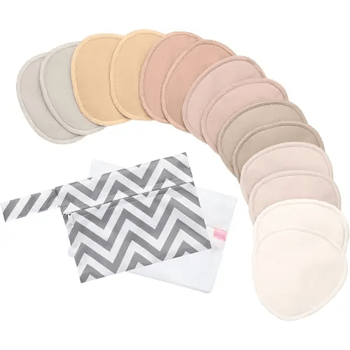 14-Pack Organic Nursing Pads - Washable Breast Pads for Breastfeeding, Nursing Bra Nipple Pads for Breastfeeding, Pumping Bra Reusable Breast Pads, Maternity Breastfeeding Bra Pads (Neutrals, XL 5.5")