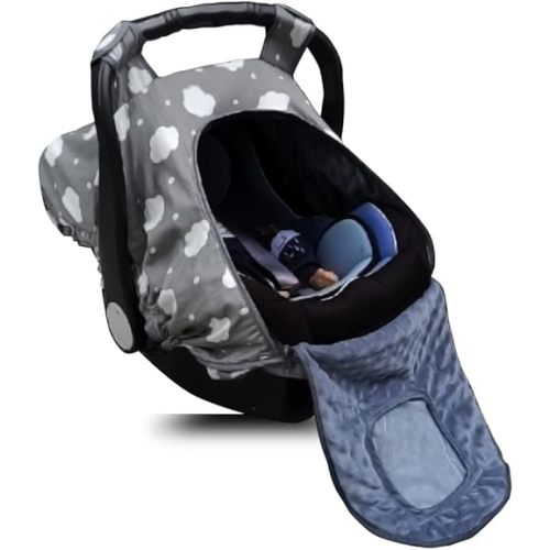Carseat Cover for Baby, Baby car seat Covers for Infant car seat, Baby Carrier Cover Canopy, Window in Door Zipper Open, 2 Layers, Grey Cloud