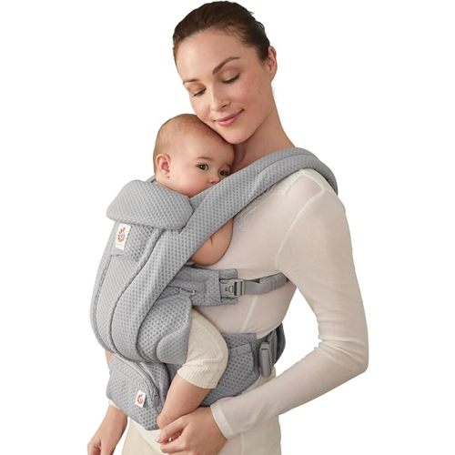 Ergobaby Omni Deluxe Baby Carrier for Newborn to Toddlers 0-48 Months (7-45 lbs) - 4-Position Breathable Mesh Baby Carrier with Ergonomic Support, Storage Pockets, and Sun Hood - Pearl Grey