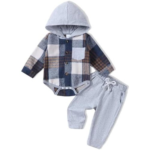 Renotemy Newborn Baby Boy Clothes Infant Boy Outfits Baby Hoodie Romper Fall Winter 0 3 6 9 12 18 Months Baby Clothes for Boy