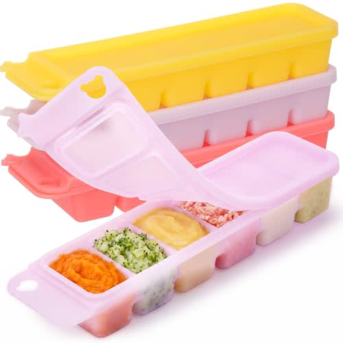 Mimorou 3 Pack Silicone Baby Food Freezer Trays with Lids, 100% Food-Grade Baby Food Storage Container 1 oz x 6 Pods Ice Cube Freezer Molds for Homemade Babies' Meals, Breast Milk, Fruit, Veggies