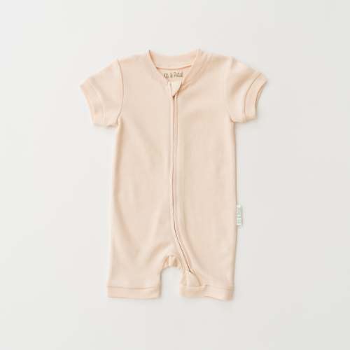 Short Sleeve Romper in Rosy Peach
