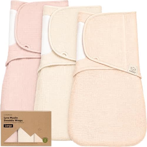 KeaBabies Muslin Baby Swaddles for Newborns, 3pk,100% Cotton (Angelic, L)