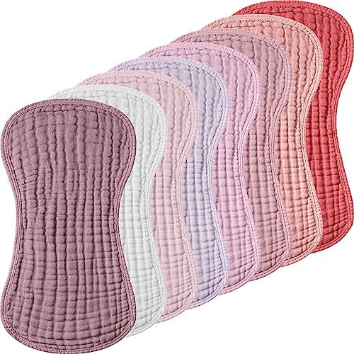 Frienda 8 Pack Large Muslin Burp Cloths for Baby Girl, Pink Purple Color
