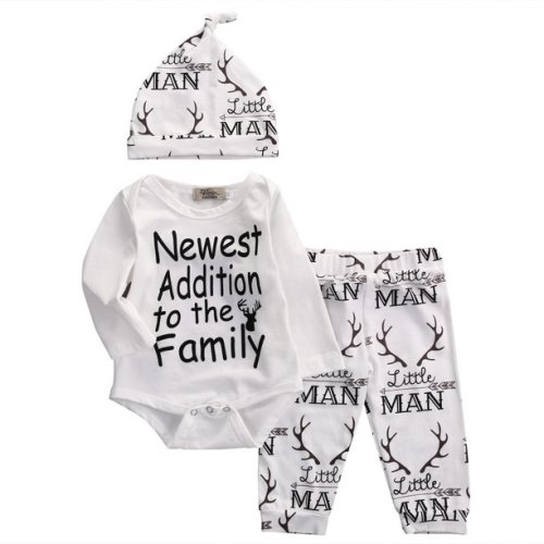 Baby Boys Girls Clothes Set Cotton Casual Deer Printed Romper Jumpsuit Pants Hat