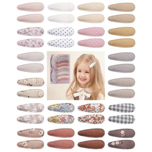 doboi 40 Pcs Floral Print 2.2 Inches Hair Clips and Bows for Baby Girls - Non-Slip Snap Barrettes and Hair Accessories