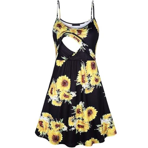 connche Floral Maternity Summer Dress Spaghetti Strap Nursing Breastfeeding