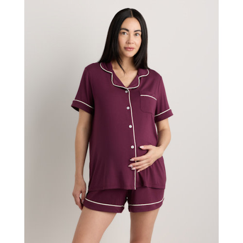 Bamboo Jersey Maternity Short Sleeve Pajama Set in Heather Grey