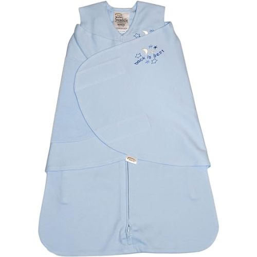 Halo 100% Cotton Muslin Sleepsack Swaddle, 3-Way Adjustable Wearable Blanket, Light Blue, Small, 3-6 Months
