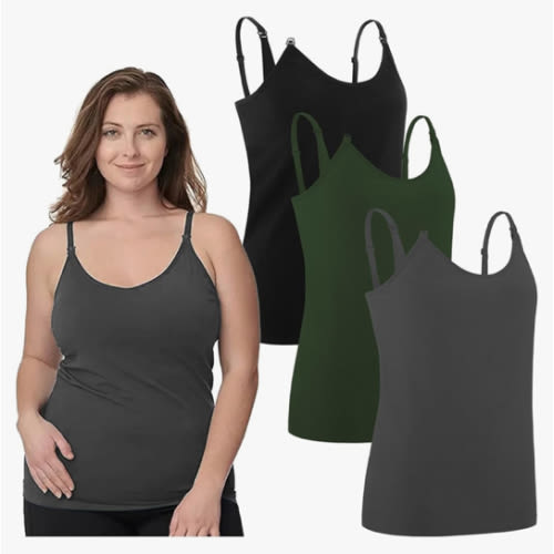 Under Control Nursing Cami Tank Tops for Breastfeeding Women Nursing Tops Maternity Shirts, Camisoles with Built in Bra 3Pack