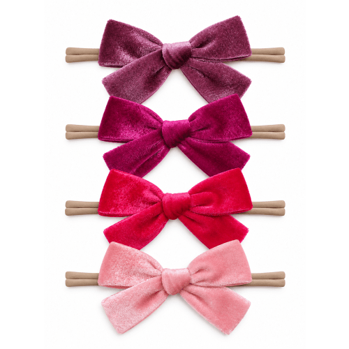 Baby Girl Headband Bows | 4-Pack Velvet Nylon Bows, Berry Crush – SpearmintLOVE
