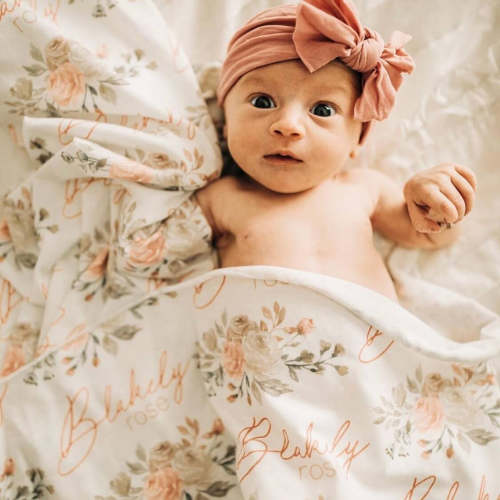 Remi's Rose Vines Personalized Baby Name Swaddle Blanket