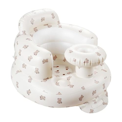 QMVESS Inflatable Baby Seat with Tray, Fully Supportive Infant Floor Seat Baby Chairs for Entertaining Built in Air Pump Blow Up, Learning Sit-Up Seat for Infants 3 Months & Up (Bear)
