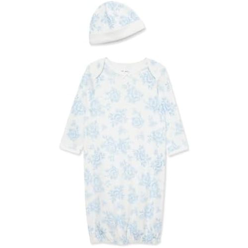 Little Me Clothes for Baby Girls' 2-Piece Nightgown and Cap Set 100% Cotton with Elastic Bottom, Baby Essentials