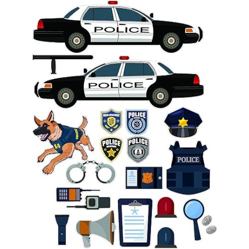 Police car Equipment Stickers - Removable and repositionable Wall Decals Wall Art for Any Kids Room