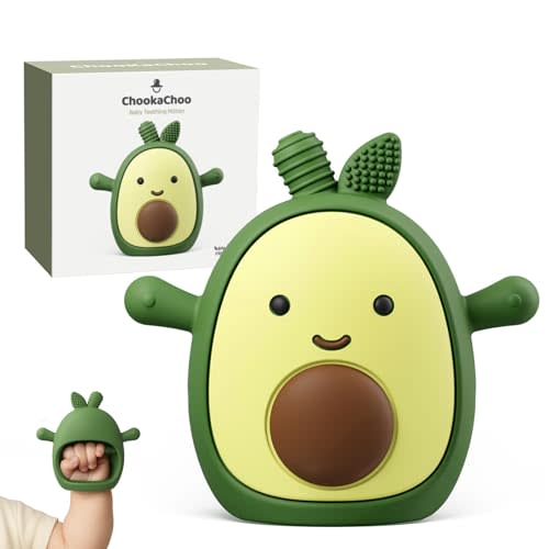 ChooKaChoo Baby Teething Toy Silicone Avocado Teething Mitten for Babies Over 3 Months Anti Dropping Wrist Hand Teethers Baby Chew Toys for Sucking Needs, BPA Free (Patent Pending)