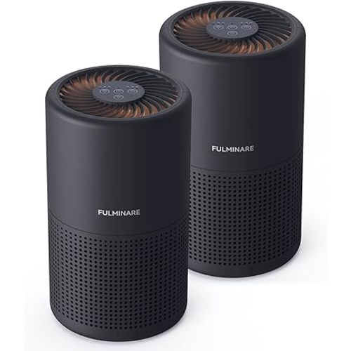 FULMINARE Air Purifiers for Bedroom H13 True HEPA Air Filter Quiet Air Cleaner With Night Light Portable Small Air Purifier for Home, Office, Living Room (Black 2 Pack)