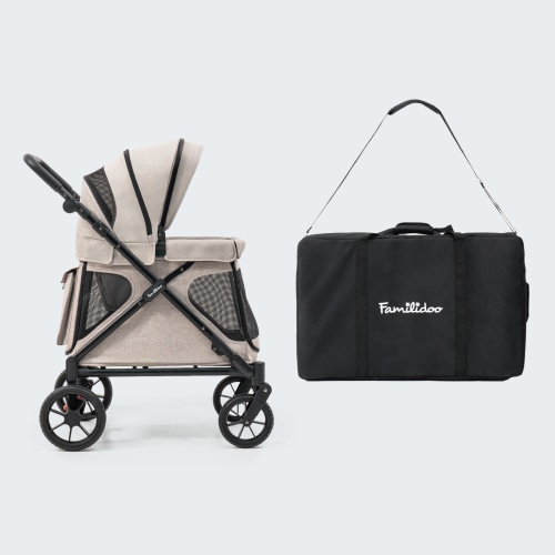 Familidoo Q1 2.0 Multi-Use Kids Wagon Stroller – Foldable, Lightweight & All-Terrain for Kids & Pets – 5-Point Safety Harness, Rain Cover & Compact Travel Design – Supports Up to 132 lbs (Ash Rose) – Familidoo Products Corp