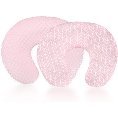 2 Pack Nursing Pillow Covers, Removable Nursing Covers for Breastfeeding Pillows, Stretchy and Soft Breastfeeding Pillow Slipcover for Baby Girls Boys Newborn (Pink, Stripes)