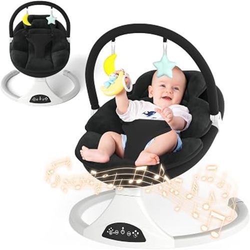 Electric Baby Swing with Remote Control,5 Speeds&Portable&Cozy(0-6M,Black