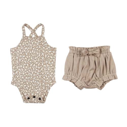 Oatmeal Ditsy Floral | Organic Criss-Cross Bodysuit and Ruffle Bloomer – L'ovedbaby