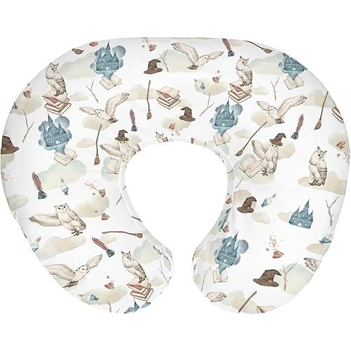 Vintage Wizard Owls Baby Nursing Pillow Covers for Boy Girl Witch Hat Books Castle Clouds Nursery Pillowcase for Breastfeeding Pillows Magics Wizard Universe Soft Stretchy Slipcover for Newborn Infant