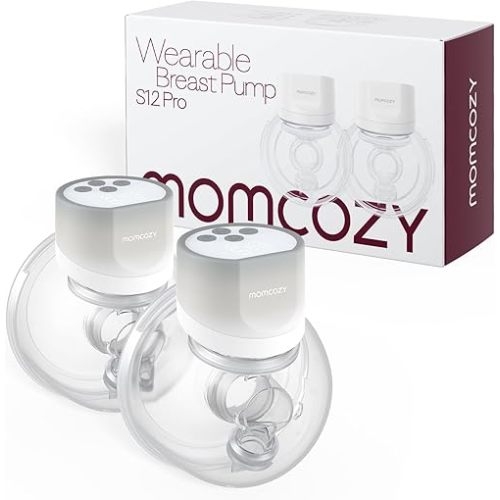 Momcozy Wearable Electric Breast Pump S12Pro Portable, Wireless, Adjustable Suction, Soft DoubleFit Flanges, Smart Display 24mm, 2 Count, Charcoal Gray