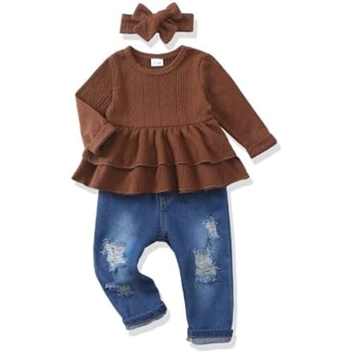 Renotemy Baby Girl Clothes Toddler Girl Clothes Outfits Infant Clothing Jeans Pants Set Cute Clothes Set for Girls