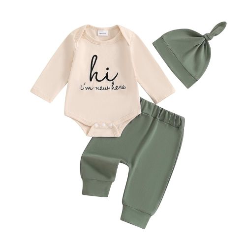 Twopumpkin Newborn Baby Boy Girl Clothes Outfits Short Sleeve Romper Bodysuit Cotton Pants and Hat Coming Home Outfit