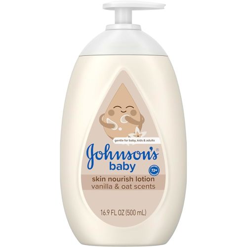 Johnson's Skin Nourishing Baby Lotion, Vanilla & Oat Scents, Hypoallergenic Baby Body Lotion for 72 Hour Hydration Until Baby's Next Bath Moisturizes & Protects from Dryness, 16.9 fl. oz